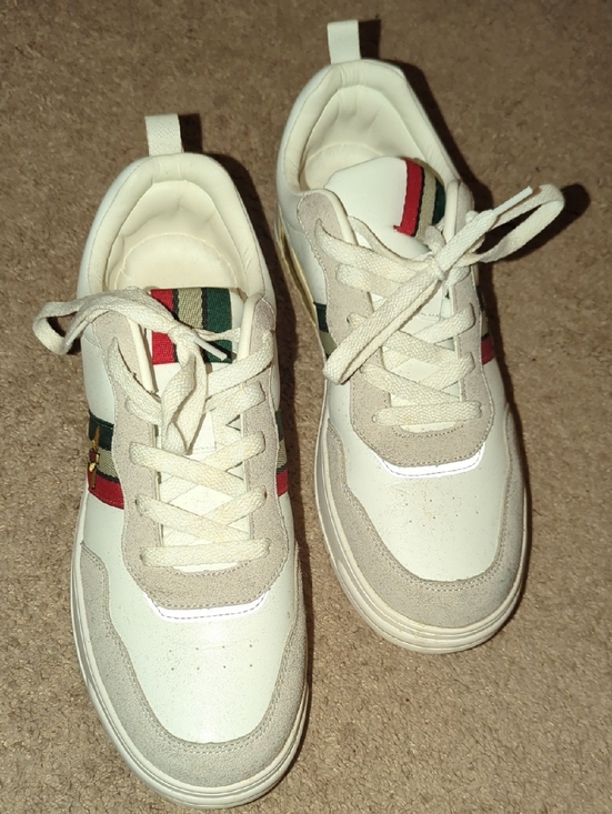 Other - White Leather Sneaker with Green & Red Stripe